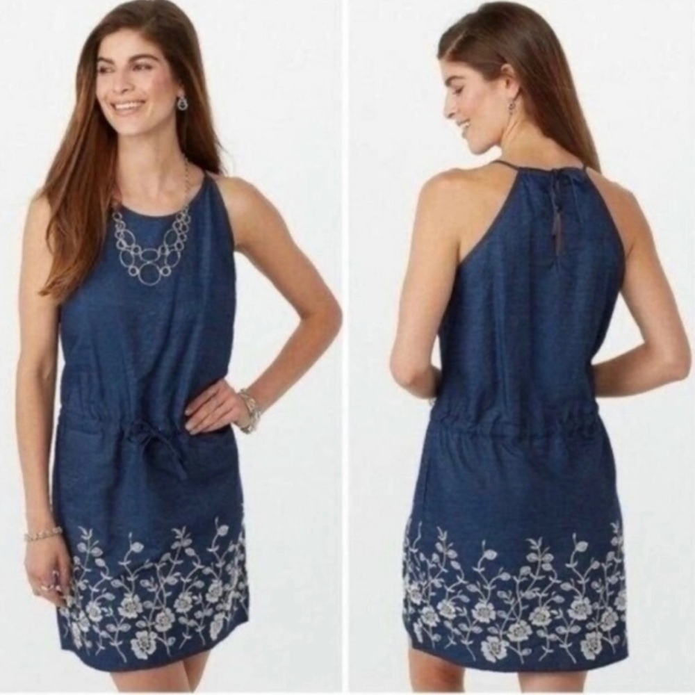 Westport Dress Denim Chambray Embroidered Sleeveless Dress Womens Size XL Petite - Picture 14 of 14